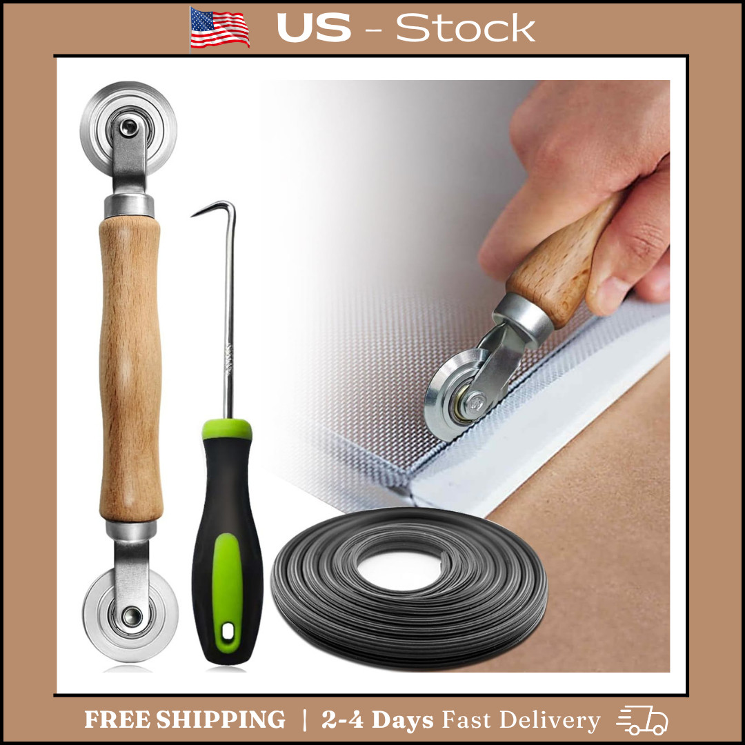 3in1 Window Screen Repair Kit Roller Tool w/ 32FT Spline & Hook gallery
