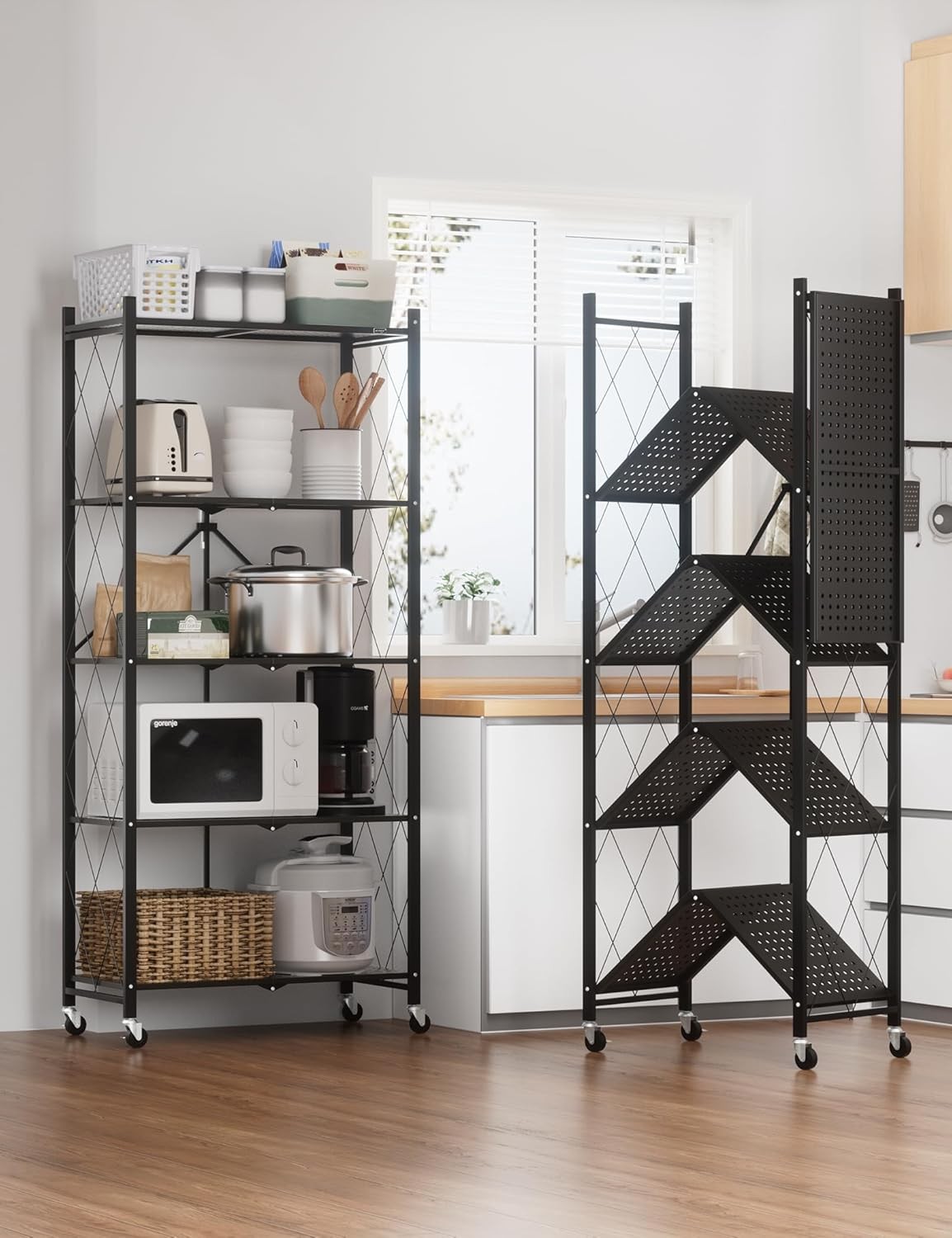 5-Tier Storage Shelves Foldable Metal Rack with Wheels Heavy Duty Storage gallery