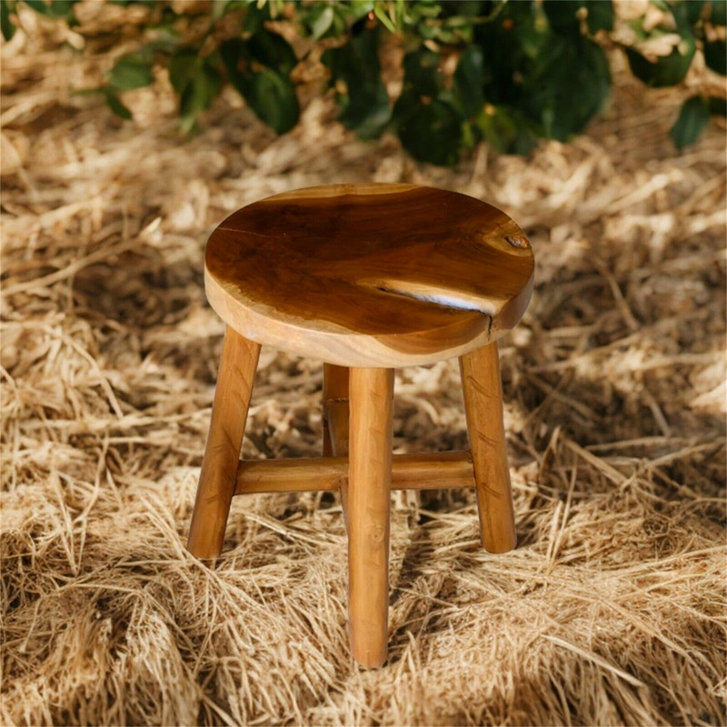 Rustic Teak Solid Wooden Stool Natural Round Side Table Bedside Table 19.5" H gallery