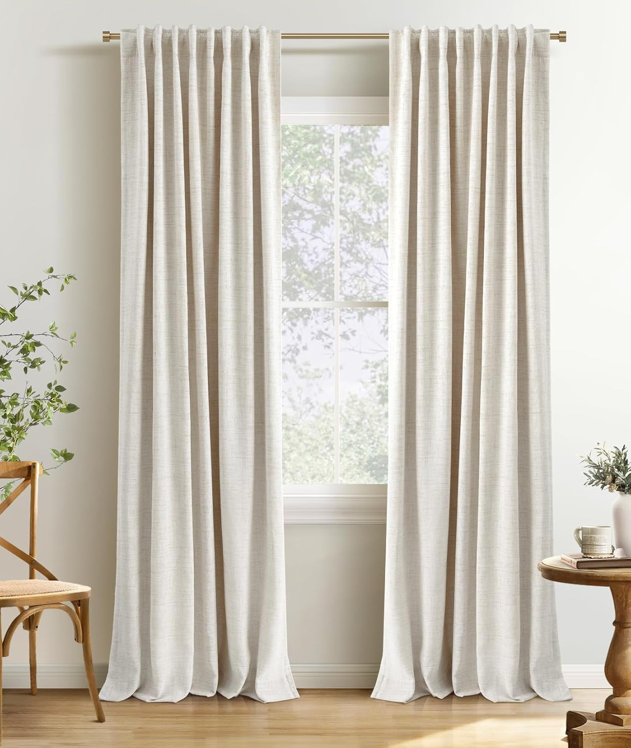 100% Blackout Curtains 102 Inches Length 2 Panels Set, Back Tab/Rod Pocket Linen gallery
