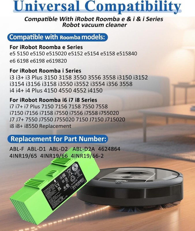 ABL F Battery Replacement for Roomba Compatible with Roomba i7 i7 i8 i8 j9 j9 gallery