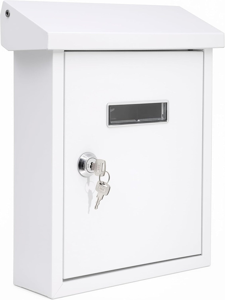 Weatherproof Wall Mount Locking Mailbox Galvanized Steel Drop Box with Metal Fla