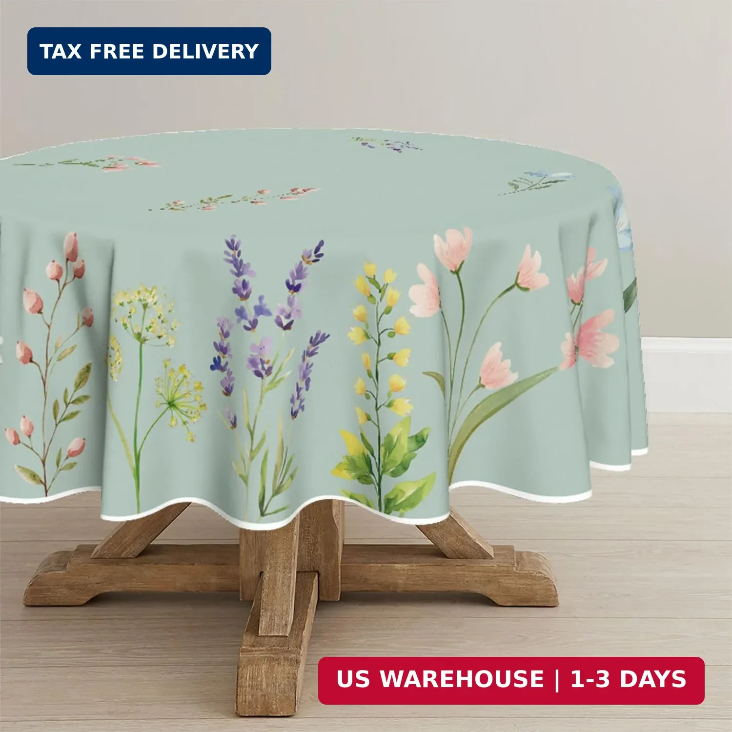 Horaldaily Spring Tablecloth 70×70 Inch Round, Watercolor Wild Flowers Blooming gallery
