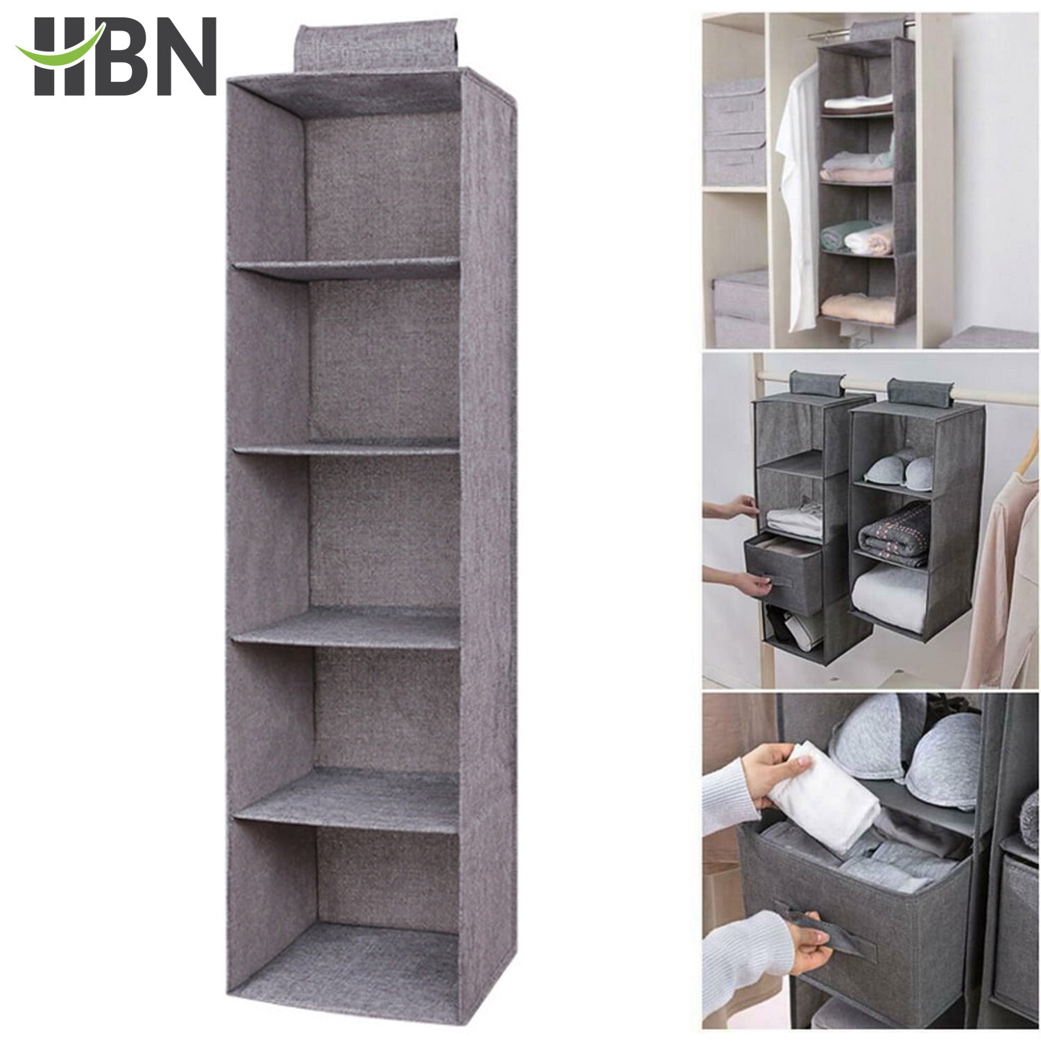 HBN 5 Section Hanging Closet Organizer, Heavy Duty Hanging Shelves for Clothes gallery