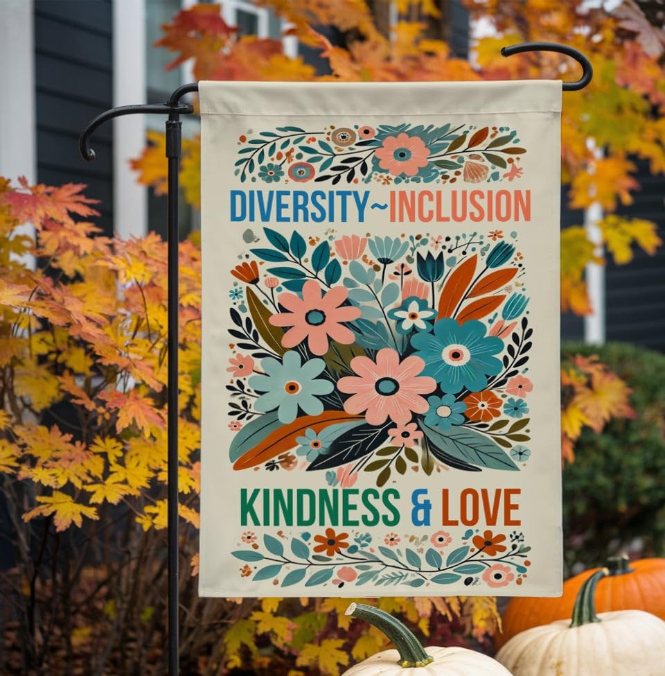 Diversity Inclusion Kindness & Love Garden Flag - Retro Flower Spring Yard Fl... gallery
