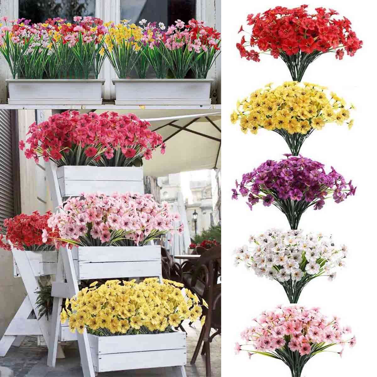 2-10 Bundles Outdoor Artificial UV Resistant Plastic Flowers Plant Silk Flower gallery