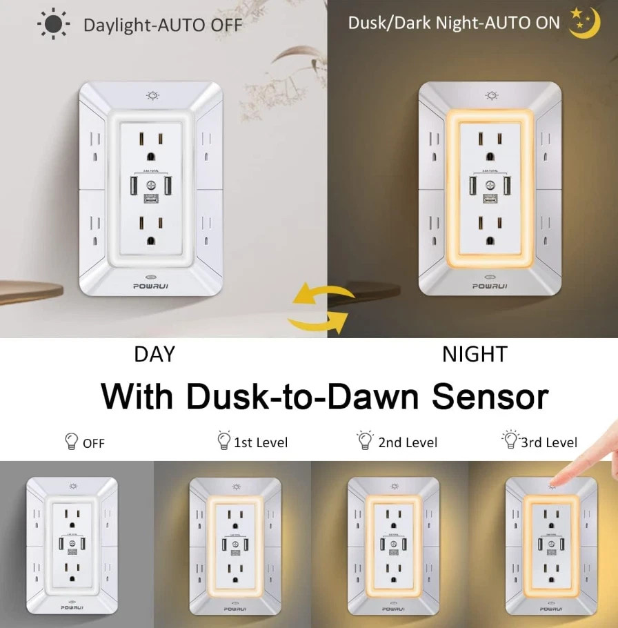 Multi Plug Outlet Surge Protector - POWRUI 6 Outlet Extender with 3 USB Ports... gallery