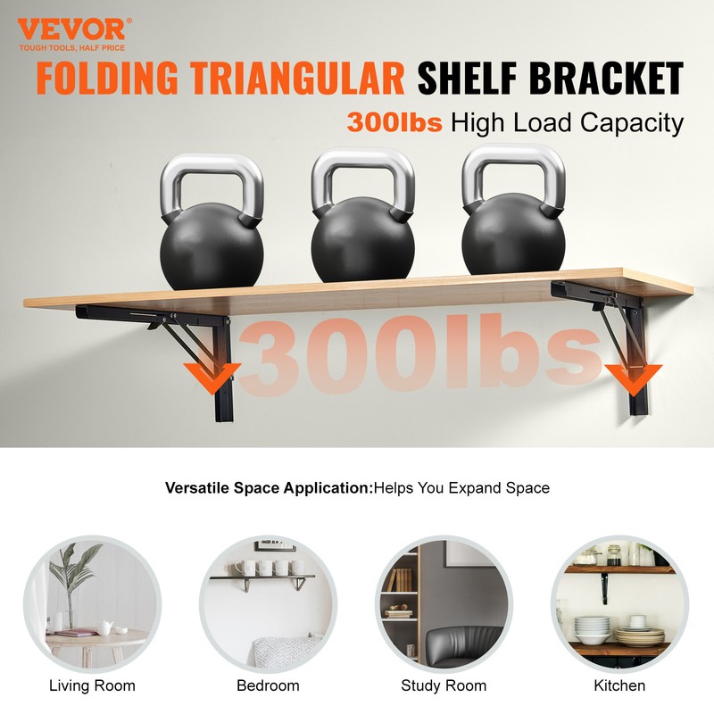 VEVOR Foldable Shelf Bracket 24”L 2 Pcs Heavy Duty Floating Shelf Brackets gallery