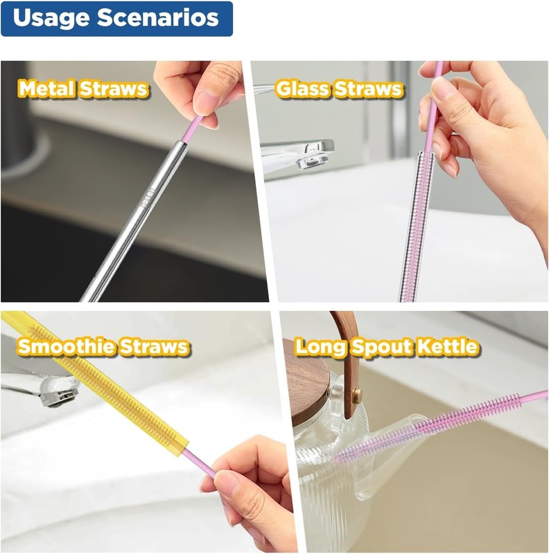 Silicone Straw Cleaner Brush, Reusable, Extra Long for Cleaning Tumbler, Handle gallery