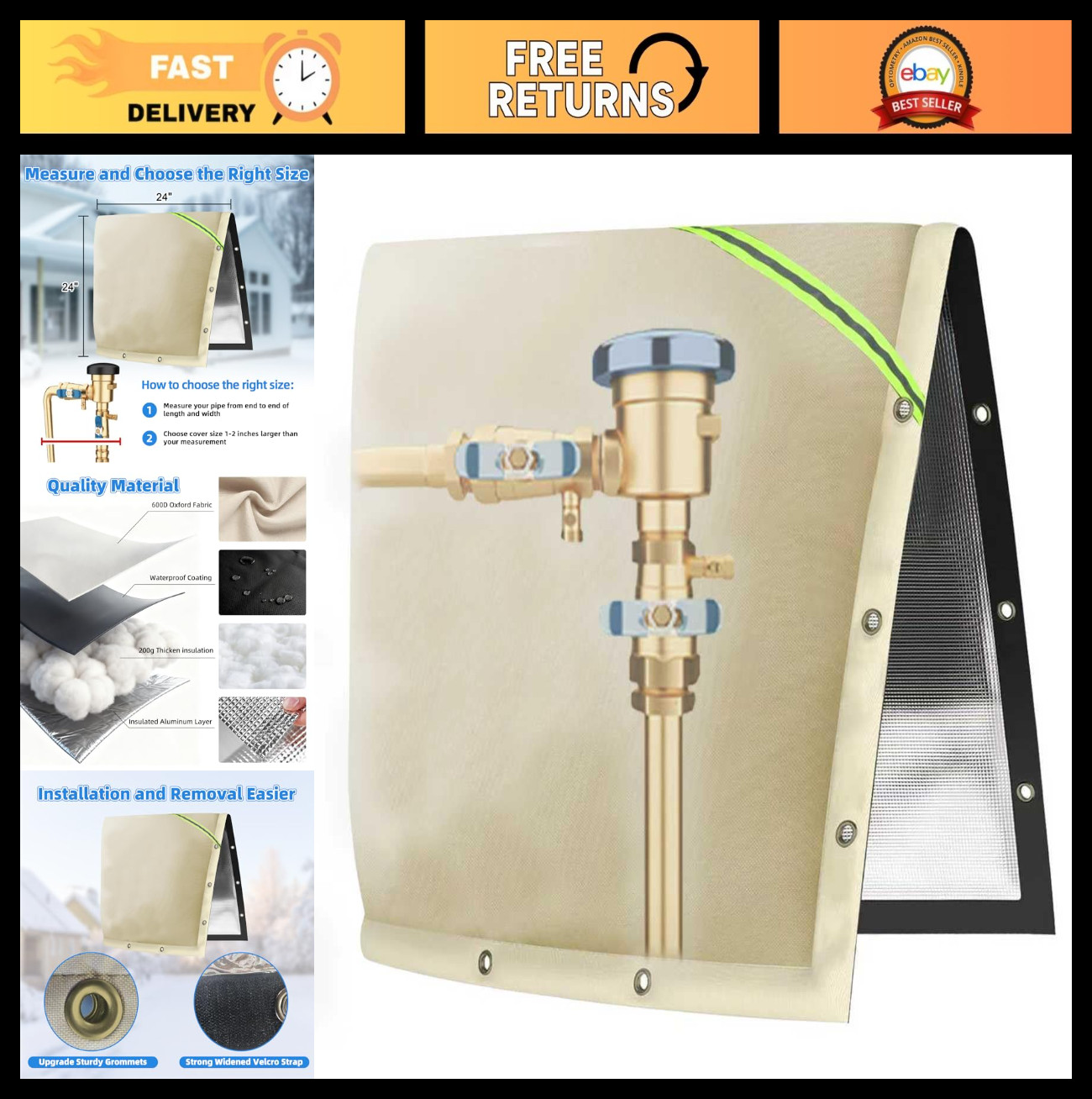 4-Layer Outdoor Backflow Preventer Insulation Cover for Winter Freeze Protection gallery