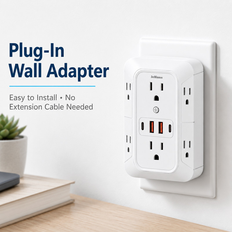 6 Outlet Surge Protector Wall Adapter USB C Multi Plug Outlet Extender gallery