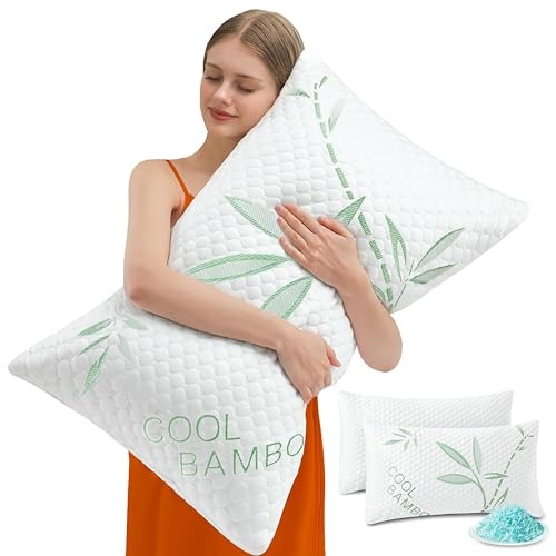 Memory Foam Pillows, Cooling Pillows Queen Queen (Pack of 2) Green-white Bamboo gallery