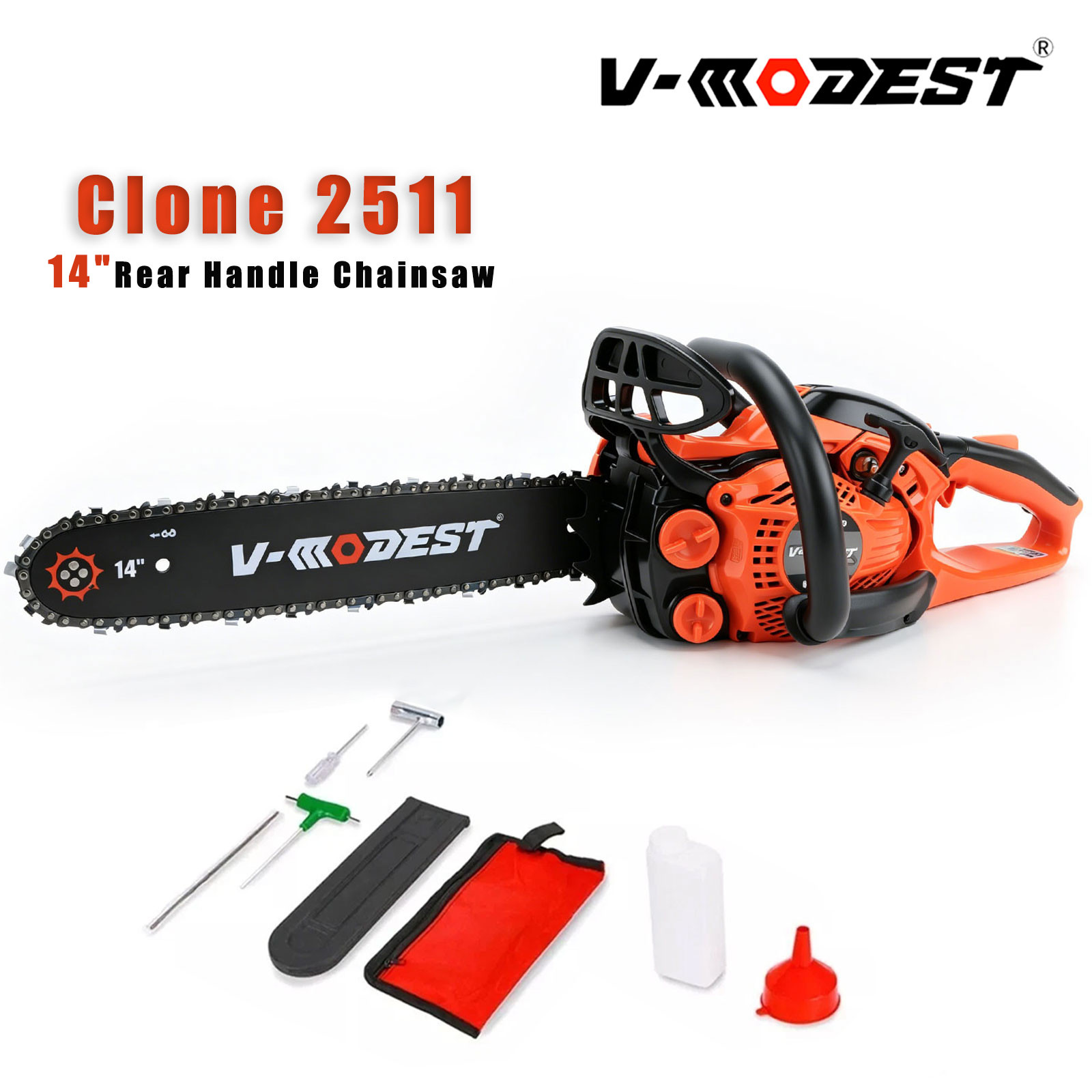 V-MODEST 2511 14" Compact Gas Powered/Rear Handle Chainsaw 25cc 2-Cycle Engine gallery