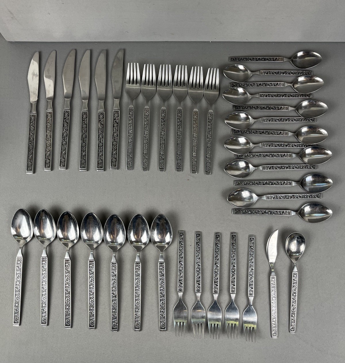 Vintage Interpur Stainless Flatware Rose Silver-tone Flatware 39 pc Japan gallery