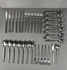 Vintage Interpur Stainless Flatware Rose Silver-tone Flatware 39 pc Japan