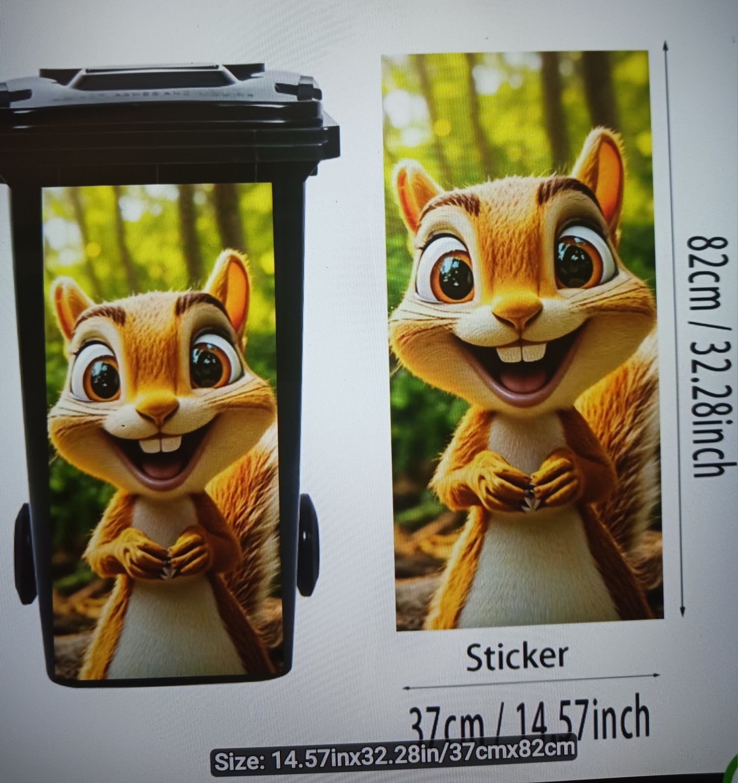 Funny Chipmunk-Garbage Can Sticker,Pvc DYI/15"w x 32"H Weathproof, Removeable gallery