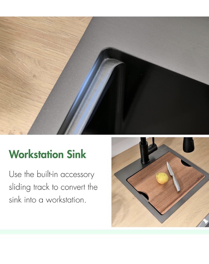 EcoChannels Undermount Kitchen Sink, 15 x 15x 10 in 16 Gauge US Seller