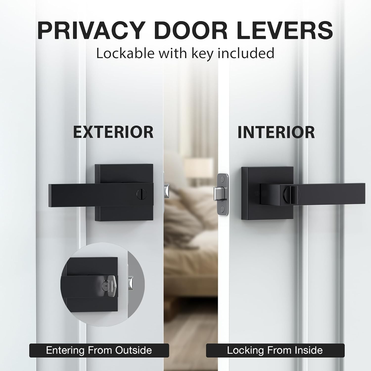Matte Black Square Door Lever Handle Privacy Passage Dummy Keyless Interior Lock gallery