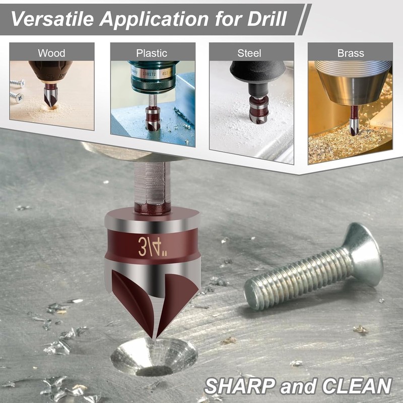 5PCS Countersink Drill Bit Set,82 Degree HSS Counter Sink Drill Bit for Wood,Met gallery