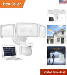 Solar Powered 3-Head Security Light: 1600LM, Waterproof & Motion Sensor