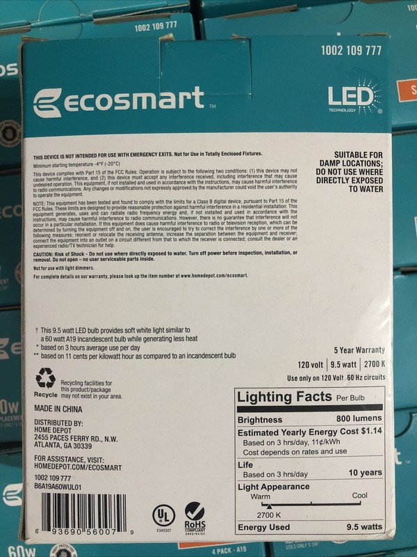 LED 9.5w A19 Bulb Replace equivalent 60w Incandescent / 4-Pack gallery