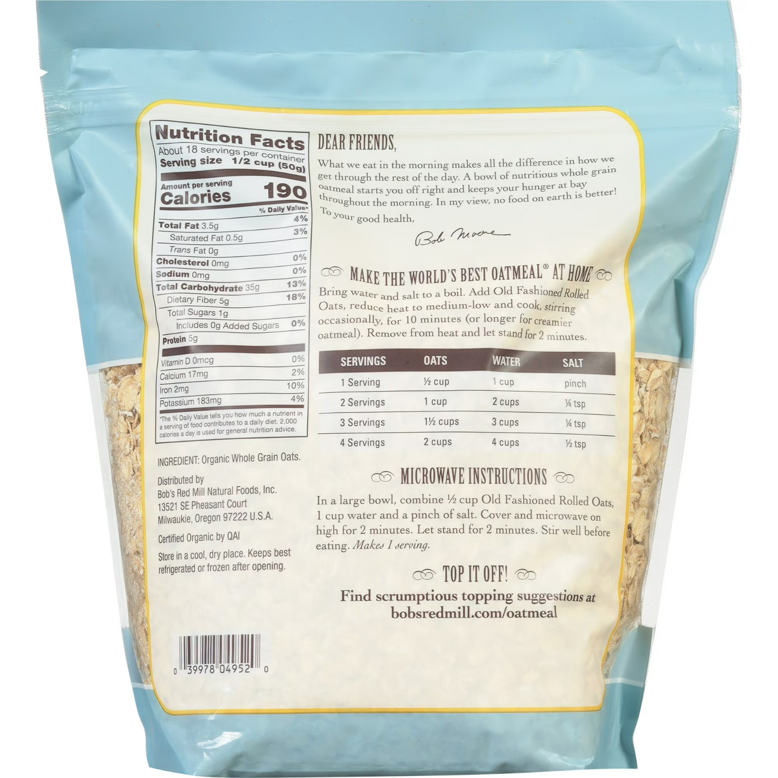 Bob's Red Mill Old Fashioned Organic Rolled Oats 32 oz Pkg gallery