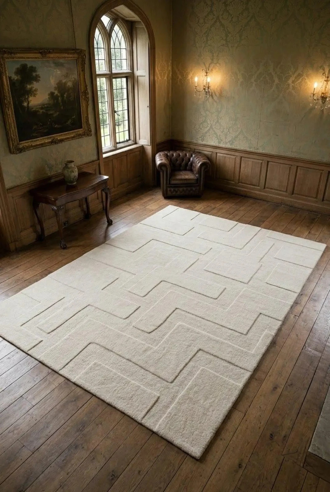 Cream Geometric Hand Tufted Rug, 3D Textured High Low Area Rug, Minimalist Ivory gallery