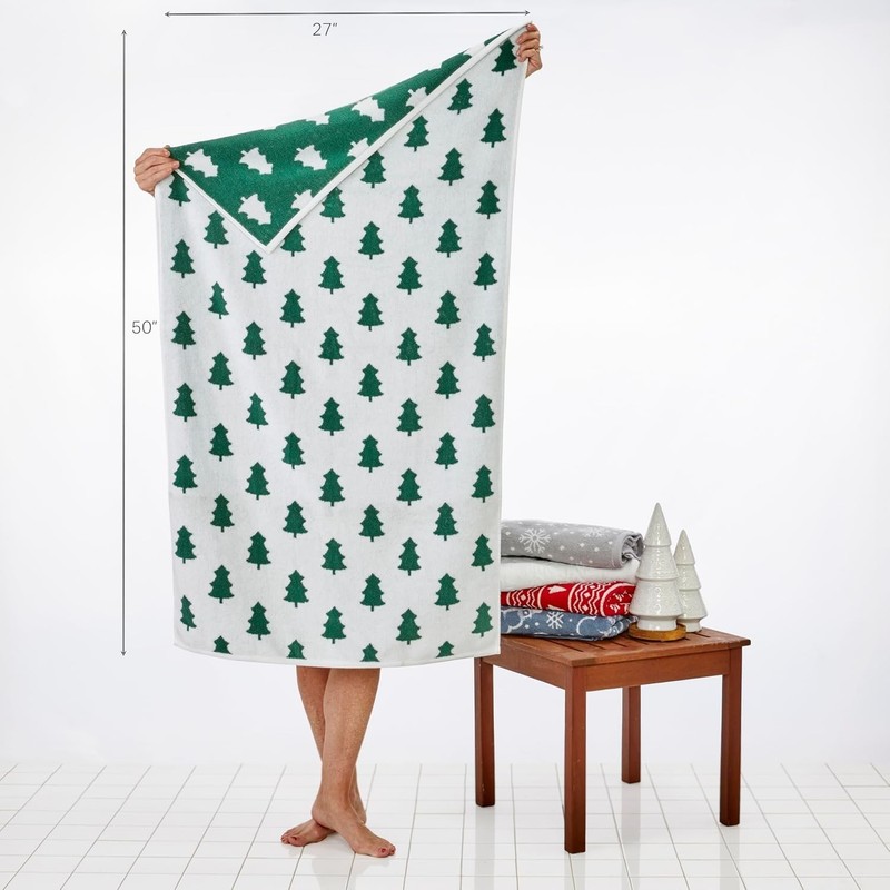 Reversible Pine Tree Design Bath Towel - Soft Cotton Luxury for All Ages gallery