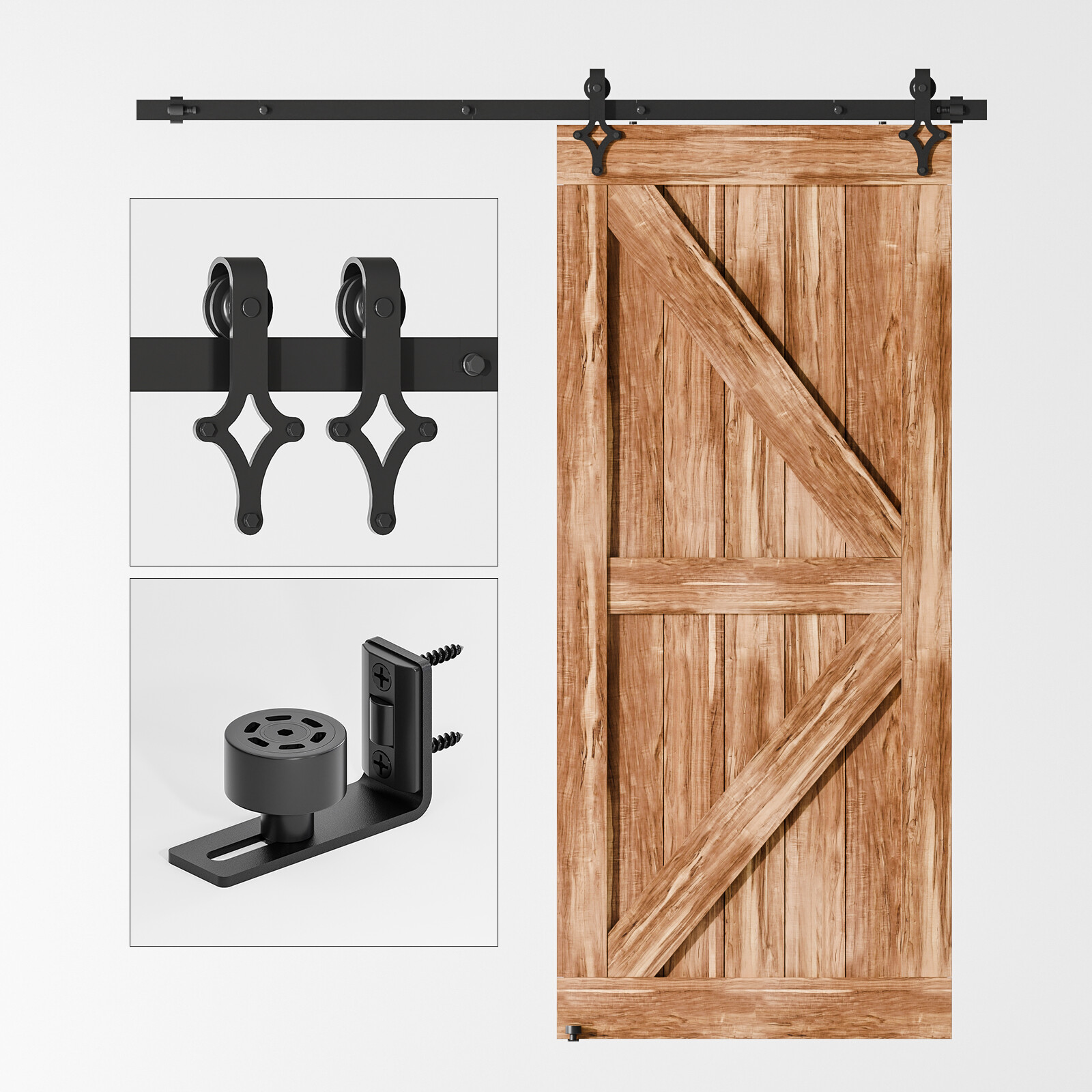 4FT-20FT Sliding Barn Door Hardware Closet Track Kit for 1/2 Wooden Door，Rhombus gallery