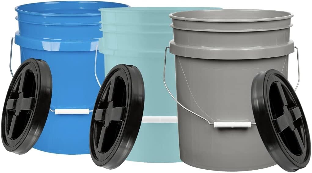 5 Gallon Bucket pail with Screw on Lid - 3 color- Food Grade BPA Free ( 3 Pack) gallery
