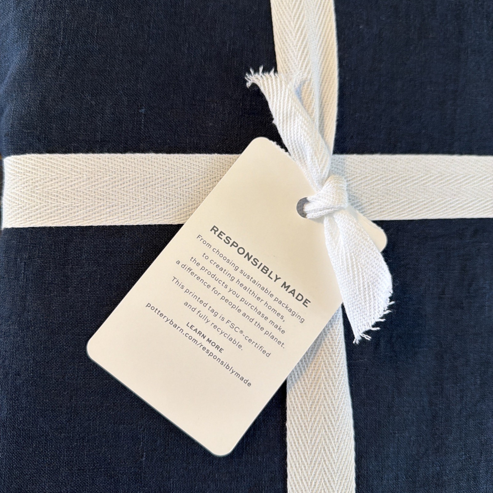 Pottery Barn Belgian Flax Linen King FITTED SHEET ONLY Midnight Dark Blue NWT gallery