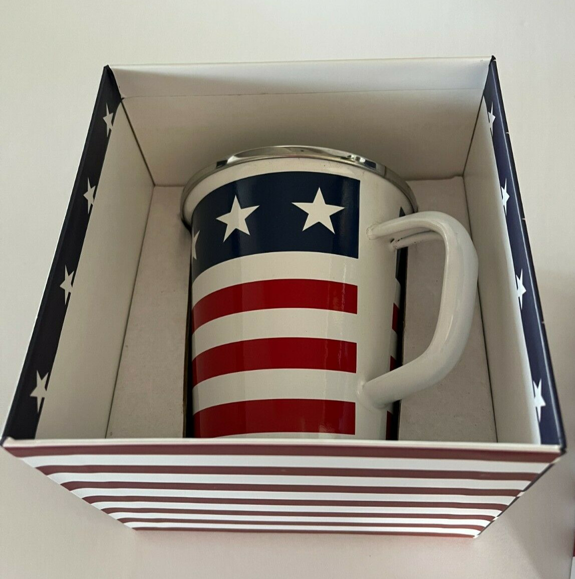 Golden Rabbit Stars & Stripes Enamelware 16 OZ Latte Mug Coffee Cup July 4th USA gallery