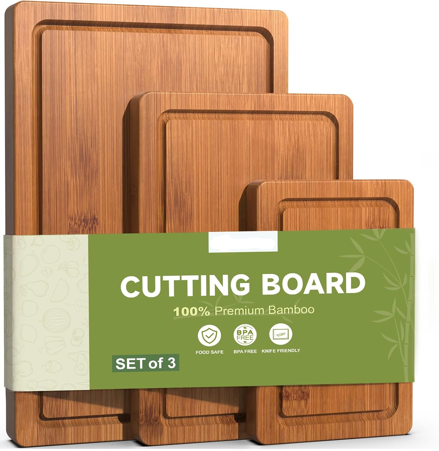 3-Piece Bamboo Cutting Board Set with Juice Grooves for Meat & Vegetables gallery