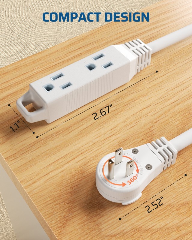 DEWENWILS 15FT 360° Rotating Flat Plug Extension Cord, 13A/125V/1625W SJT-3 gallery