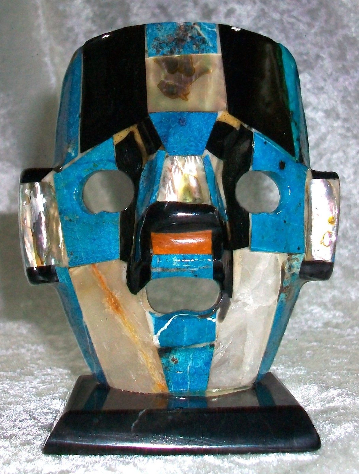 Vintage Aztec Mayan Abalone Mother Pearl Onyx Turquoise Burial Death Mask Mexico gallery
