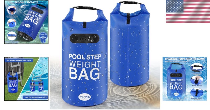 2 Pack 25L Waterproof Pool Step Weights - Durable 75lbs Capacity Blue Bags gallery