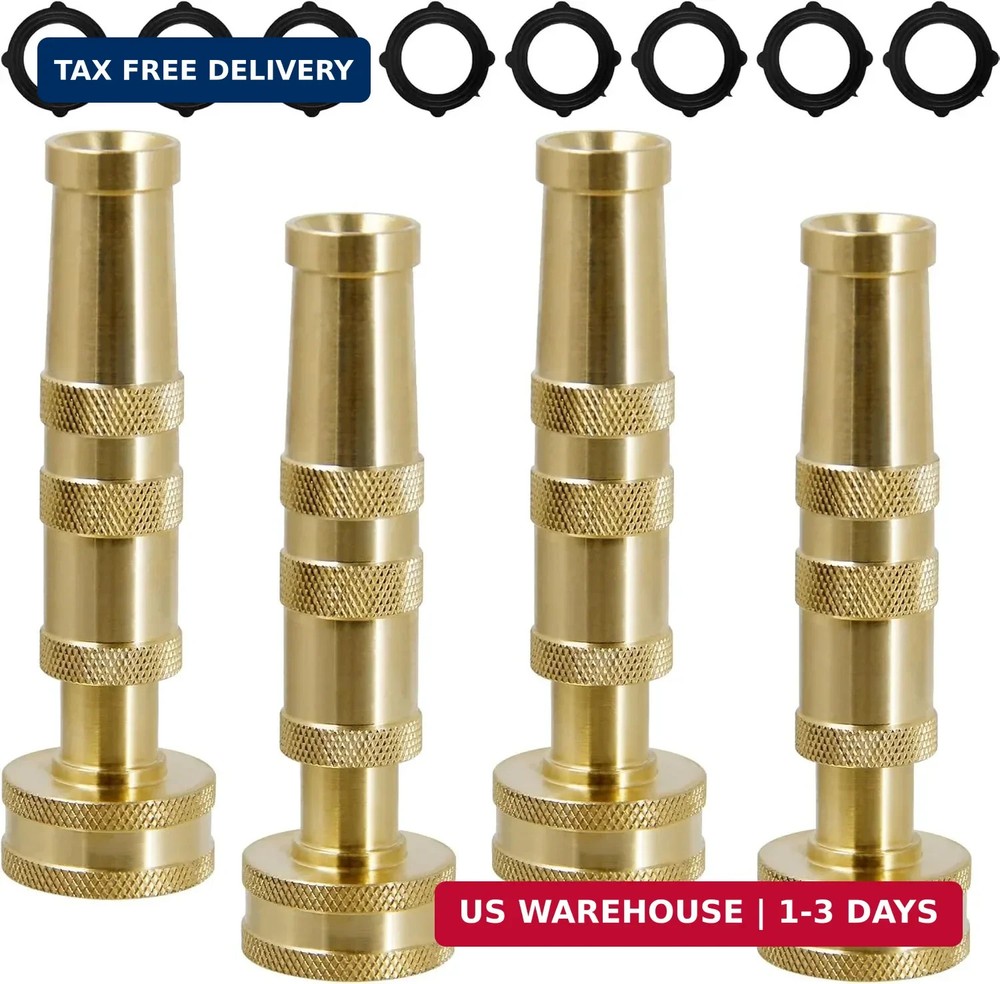 Triumpeek Solid Brass Hose Nozzle, 4 Pack 4"L Heavy Duty Brass Garden Hose Nozzl