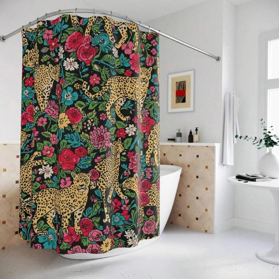 NEW Floral Leopard Print Shower Curtain FREE SHIPPING gallery