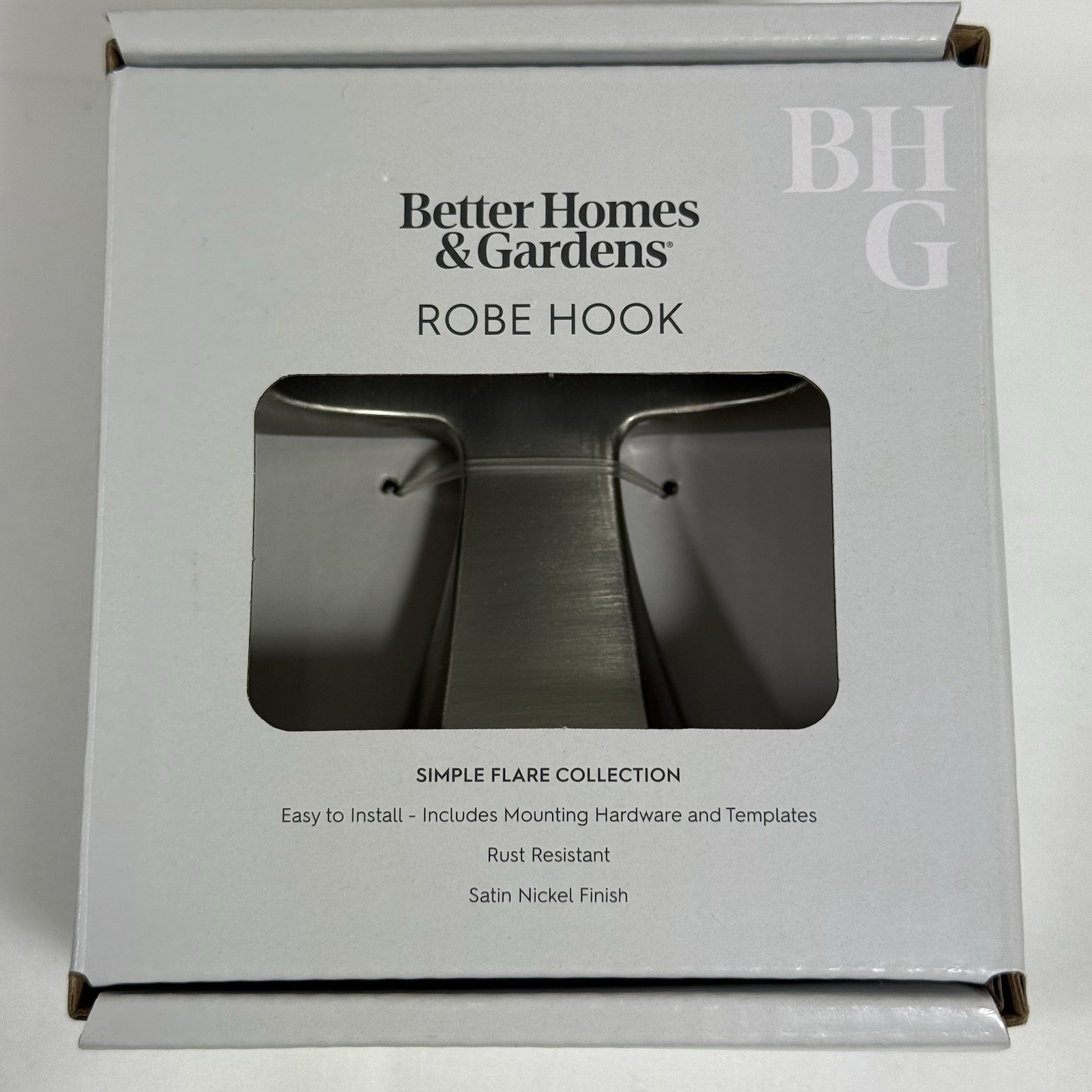 Better Homes & Gardens Simple Flare Robe Hook Satin Nickel Silver Rust Resistant gallery