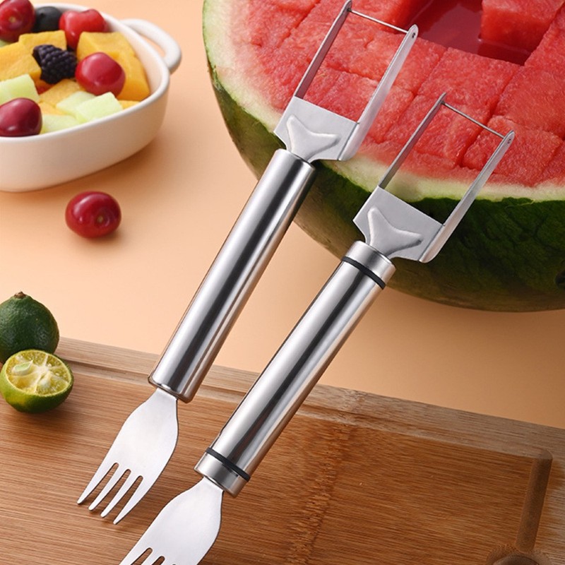Multifunctional Watermelon Fork Slicer Cutter Stainless Steel Fruit Fork Tool gallery