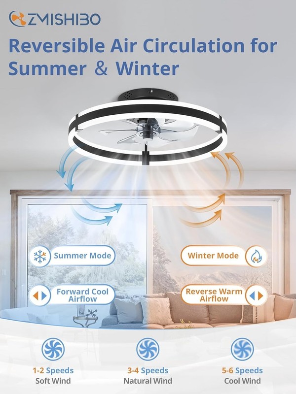 Flush Mount Ceiling Fan Light – Remote & App Controlled with 3000-6000K Lighting gallery