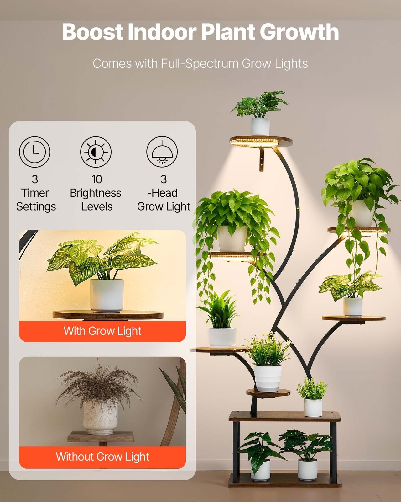 62in8Tier Very Sturdy Corner Metal Lighted Plant Shelf with 3T10B gallery