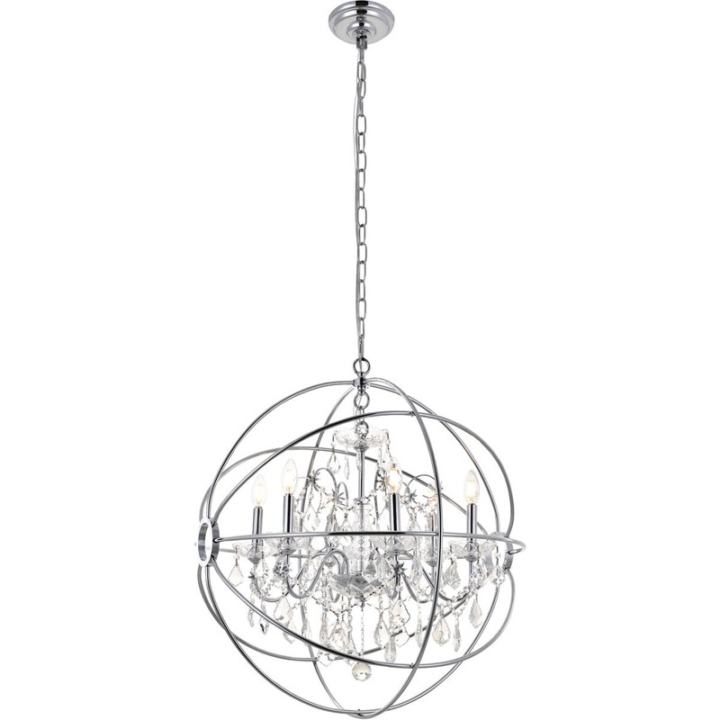 Crystal Chrome Pendant Globe Sphere Dining Room Chandelier Fixture 6 Light 25 in gallery