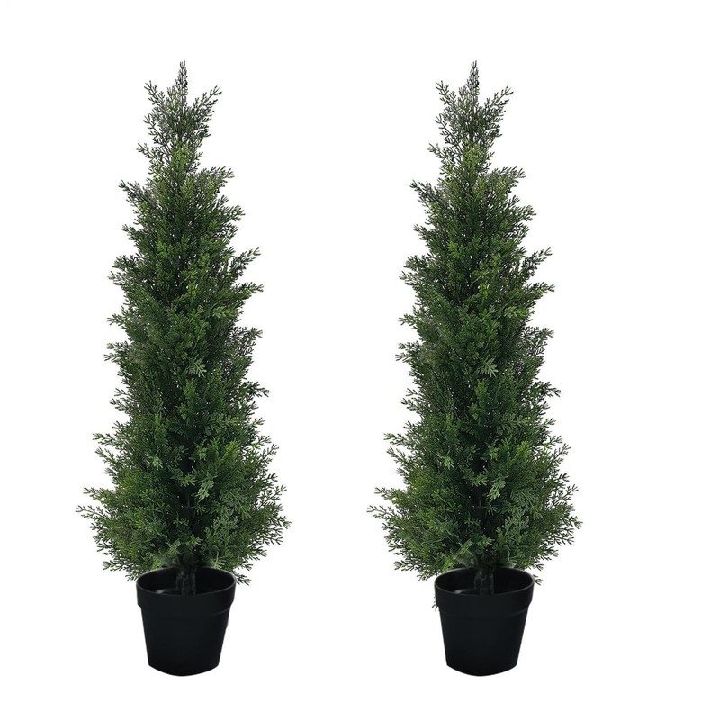 2pcs 3ft 4ft Artificial Cedar Topiary Tree Plant UV Home Decor Indoor Outdoor gallery
