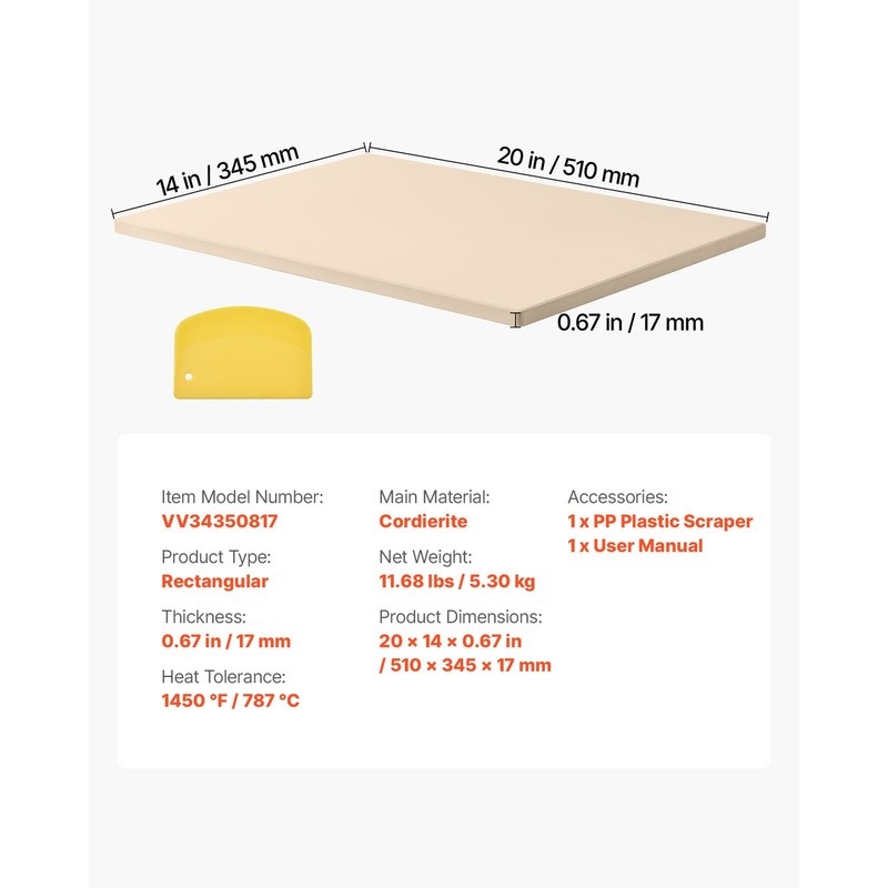 Uimoso Rectangular Pizza Baking Stone 20 x 14 in for Oven and Grill Use gallery