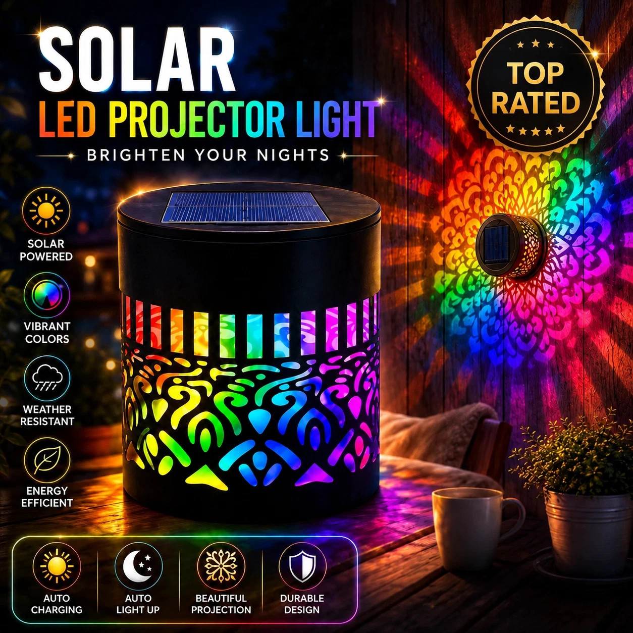 Solar Mandala Mosaic Lights 7 Color Changing Outdoor Solar Fence Decor Lamp gallery