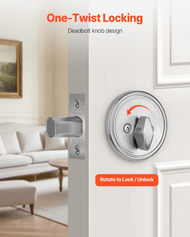 VEVOR Deadbolt Lock Round Single Cylinder Dead Bolt Keyed 1 Side Satin Nickel gallery