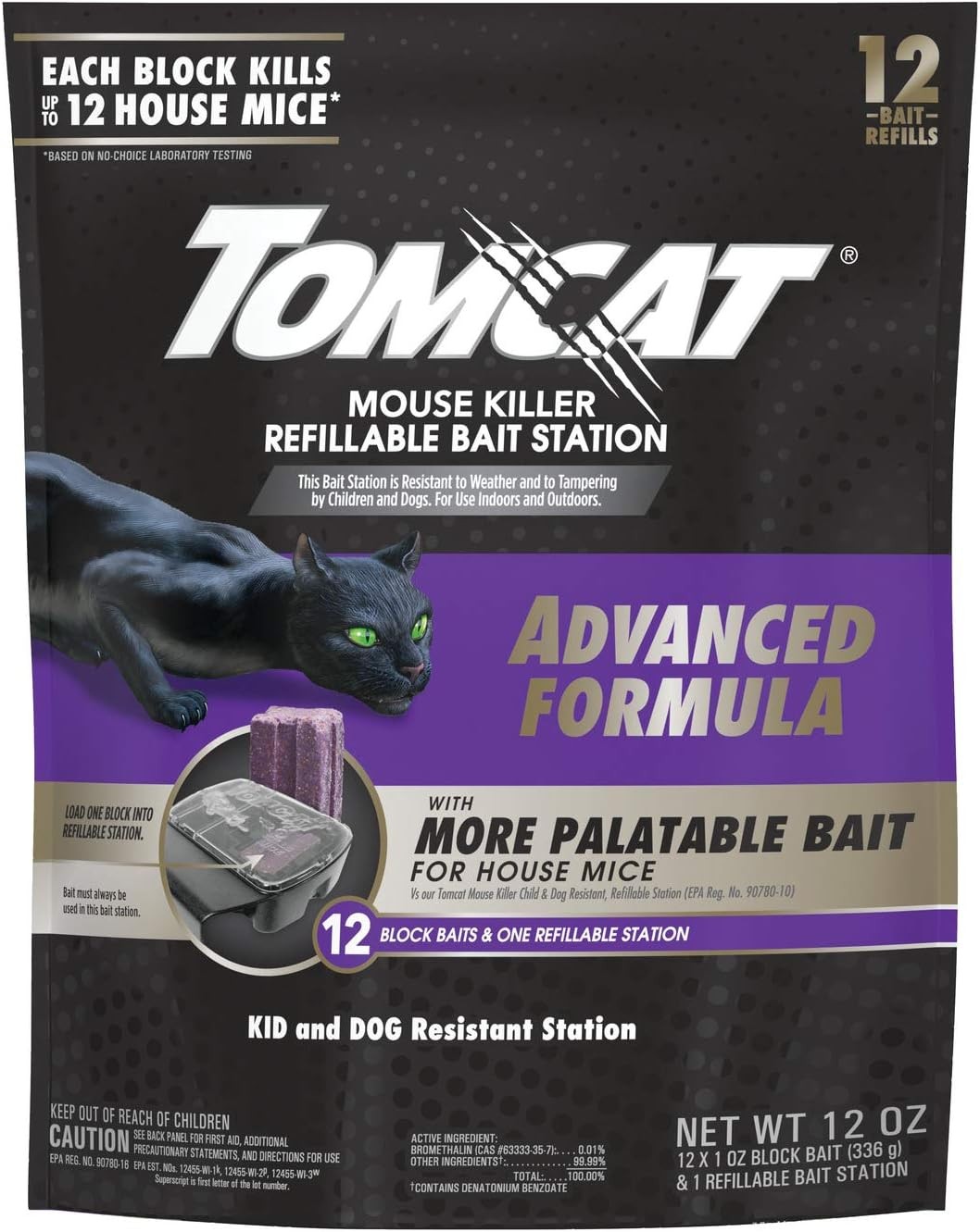 Tomcat Advanced Formula Mouse Killer with Refillable Bait Station + 12 Refills gallery