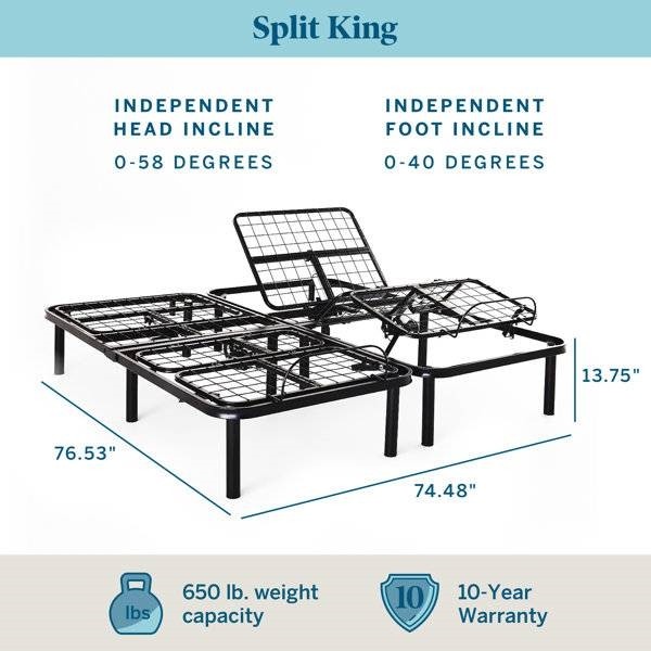 Split King Size Electric Head Foot Adjustable Bed Base with Remote gallery