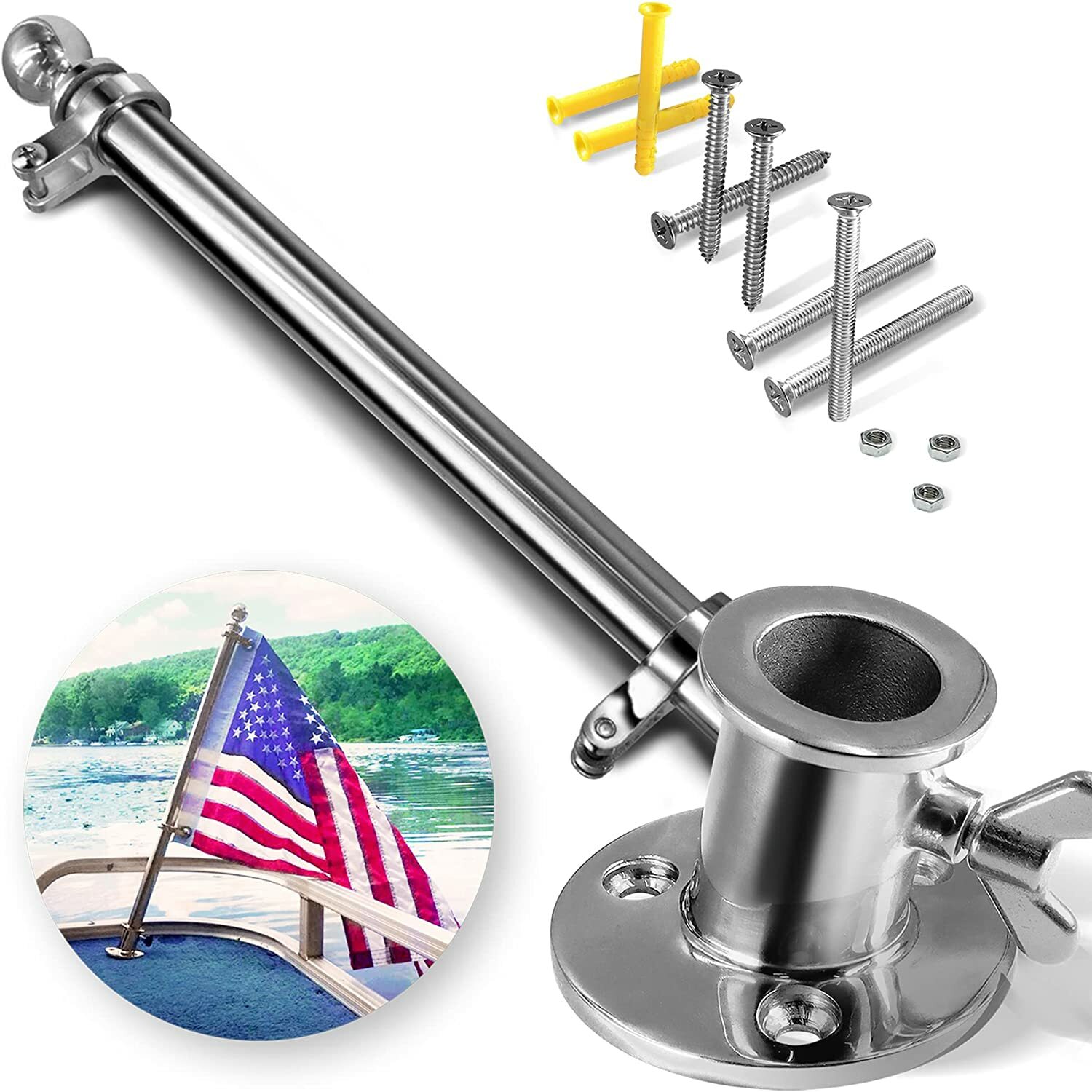 Anley Boat Flagpole Kit with Flag Pole and Mounting Base Marine Grade Mount gallery
